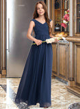 Ashlee A-Line Off-the-Shoulder Floor-Length Chiffon Junior Bridesmaid Dress With Ruffles STKP0013436