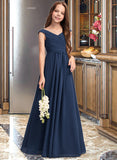 Ashlee A-Line Off-the-Shoulder Floor-Length Chiffon Junior Bridesmaid Dress With Ruffles STKP0013436