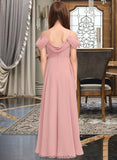 Emelia A-Line V-neck Floor-Length Chiffon Junior Bridesmaid Dress With Ruffle STKP0013437