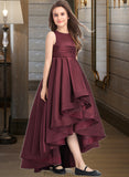 Anabel A-Line Scoop Neck Asymmetrical Satin Junior Bridesmaid Dress With Ruffle STKP0013439