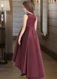 Anabel A-Line Scoop Neck Asymmetrical Satin Junior Bridesmaid Dress With Ruffle STKP0013439