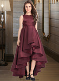 Anabel A-Line Scoop Neck Asymmetrical Satin Junior Bridesmaid Dress With Ruffle STKP0013439