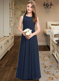 Kennedi A-Line Scoop Neck Floor-Length Chiffon Junior Bridesmaid Dress With Ruffle STKP0013441