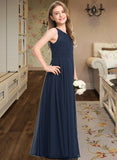 Kennedi A-Line Scoop Neck Floor-Length Chiffon Junior Bridesmaid Dress With Ruffle STKP0013441