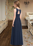 Kennedi A-Line Scoop Neck Floor-Length Chiffon Junior Bridesmaid Dress With Ruffle STKP0013441