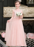 Madeleine A-Line Scoop Neck Floor-Length Tulle Junior Bridesmaid Dress With Beading Sequins STKP0013444