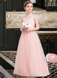 Madeleine A-Line Scoop Neck Floor-Length Tulle Junior Bridesmaid Dress With Beading Sequins STKP0013444