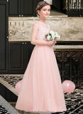 Madeleine A-Line Scoop Neck Floor-Length Tulle Junior Bridesmaid Dress With Beading Sequins STKP0013444