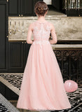 Madeleine A-Line Scoop Neck Floor-Length Tulle Junior Bridesmaid Dress With Beading Sequins STKP0013444