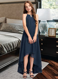 Ariella A-Line Scoop Neck Asymmetrical Chiffon Junior Bridesmaid Dress With Bow(s) Ruffles STKP0013445