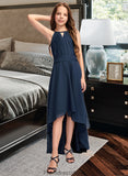 Ariella A-Line Scoop Neck Asymmetrical Chiffon Junior Bridesmaid Dress With Bow(s) Ruffles STKP0013445