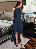 Ariella A-Line Scoop Neck Asymmetrical Chiffon Junior Bridesmaid Dress With Bow(s) Ruffles STKP0013445