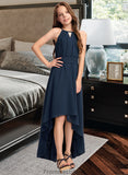 Ariella A-Line Scoop Neck Asymmetrical Chiffon Junior Bridesmaid Dress With Bow(s) Ruffles STKP0013445