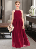 Katrina A-Line Scoop Neck Floor-Length Chiffon Junior Bridesmaid Dress With Ruffle Beading Bow(s) STKP0013447