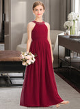 Katrina A-Line Scoop Neck Floor-Length Chiffon Junior Bridesmaid Dress With Ruffle Beading Bow(s) STKP0013447