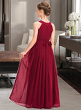 Katrina A-Line Scoop Neck Floor-Length Chiffon Junior Bridesmaid Dress With Ruffle Beading Bow(s) STKP0013447