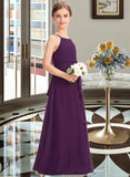 Leanna A-Line Scoop Neck Floor-Length Chiffon Junior Bridesmaid Dress With Bow(s) Cascading Ruffles STKP0013448