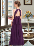 Leanna A-Line Scoop Neck Floor-Length Chiffon Junior Bridesmaid Dress With Bow(s) Cascading Ruffles STKP0013448