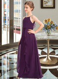 Leanna A-Line Scoop Neck Floor-Length Chiffon Junior Bridesmaid Dress With Bow(s) Cascading Ruffles STKP0013448