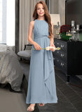 Mary A-Line Scoop Neck Floor-Length Chiffon Junior Bridesmaid Dress With Cascading Ruffles STKP0013450