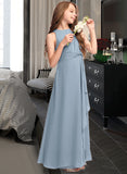 Mary A-Line Scoop Neck Floor-Length Chiffon Junior Bridesmaid Dress With Cascading Ruffles STKP0013450