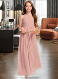 Lilianna A-Line Scoop Neck Floor-Length Chiffon Junior Bridesmaid Dress With Ruffle STKP0013451