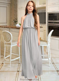 Annalise A-Line High Neck Floor-Length Chiffon Junior Bridesmaid Dress With Ruffle STKP0013452