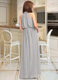 Annalise A-Line High Neck Floor-Length Chiffon Junior Bridesmaid Dress With Ruffle STKP0013452