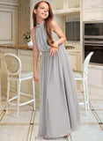 Annalise A-Line High Neck Floor-Length Chiffon Junior Bridesmaid Dress With Ruffle STKP0013452