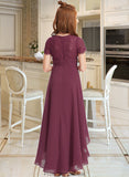 Daisy A-Line V-neck Asymmetrical Chiffon Lace Junior Bridesmaid Dress With Ruffle STKP0013453