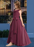 Charity A-Line Cowl Neck Asymmetrical Chiffon Junior Bridesmaid Dress With Bow(s) STKP0013454