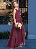 Charity A-Line Cowl Neck Asymmetrical Chiffon Junior Bridesmaid Dress With Bow(s) STKP0013454