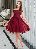 Cailyn A-Line Off-the-Shoulder Knee-Length Chiffon Lace Junior Bridesmaid Dress With Bow(s) STKP0013456