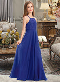 Shelby A-Line Square Neckline Floor-Length Chiffon Lace Junior Bridesmaid Dress STKP0013457