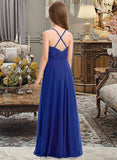 Shelby A-Line Square Neckline Floor-Length Chiffon Lace Junior Bridesmaid Dress STKP0013457