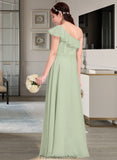 Shannon A-Line One-Shoulder Floor-Length Chiffon Junior Bridesmaid Dress With Cascading Ruffles STKP0013458