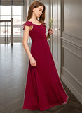 Philippa A-Line V-neck Floor-Length Chiffon Junior Bridesmaid Dress With Ruffle STKP0013461