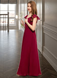 Philippa A-Line V-neck Floor-Length Chiffon Junior Bridesmaid Dress With Ruffle STKP0013461