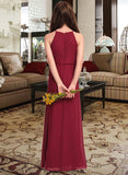 Rowan A-Line Scoop Neck Floor-Length Chiffon Junior Bridesmaid Dress With Ruffles STKP0013465