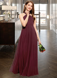 Dahlia A-Line V-neck Floor-Length Chiffon Junior Bridesmaid Dress With Ruffle STKP0013468