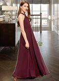 Dahlia A-Line V-neck Floor-Length Chiffon Junior Bridesmaid Dress With Ruffle STKP0013468