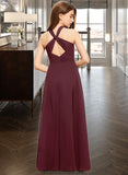 Dahlia A-Line V-neck Floor-Length Chiffon Junior Bridesmaid Dress With Ruffle STKP0013468