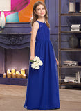 Caylee A-Line Scoop Neck Floor-Length Chiffon Lace Junior Bridesmaid Dress STKP0013469