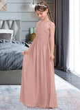 Saniya A-Line Scoop Neck Floor-Length Chiffon Junior Bridesmaid Dress With Ruffle STKP0013473