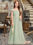 Jode A-Line Scoop Neck Floor-Length Chiffon Junior Bridesmaid Dress With Ruffle Bow(s) STKP0013474