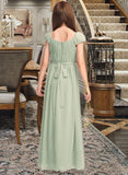 Jode A-Line Scoop Neck Floor-Length Chiffon Junior Bridesmaid Dress With Ruffle Bow(s) STKP0013474