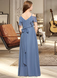 Briana A-Line Off-the-Shoulder Floor-Length Chiffon Junior Bridesmaid Dress With Ruffle Bow(s) STKP0013475