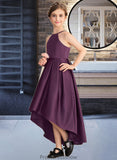 Kiera A-Line Scoop Neck Asymmetrical Satin Junior Bridesmaid Dress With Ruffle STKP0013481