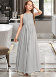 Anabelle A-Line Scoop Neck Floor-Length Chiffon Junior Bridesmaid Dress With Ruffle Bow(s) STKP0013483