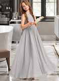 Anabelle A-Line Scoop Neck Floor-Length Chiffon Junior Bridesmaid Dress With Ruffle Bow(s) STKP0013483